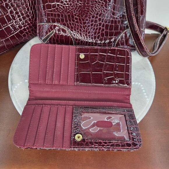 3 Piece Croc Embossed Handbag Set Womens Crossbody Purse Wallet Clutch Vinyl - Picture 4 of 10